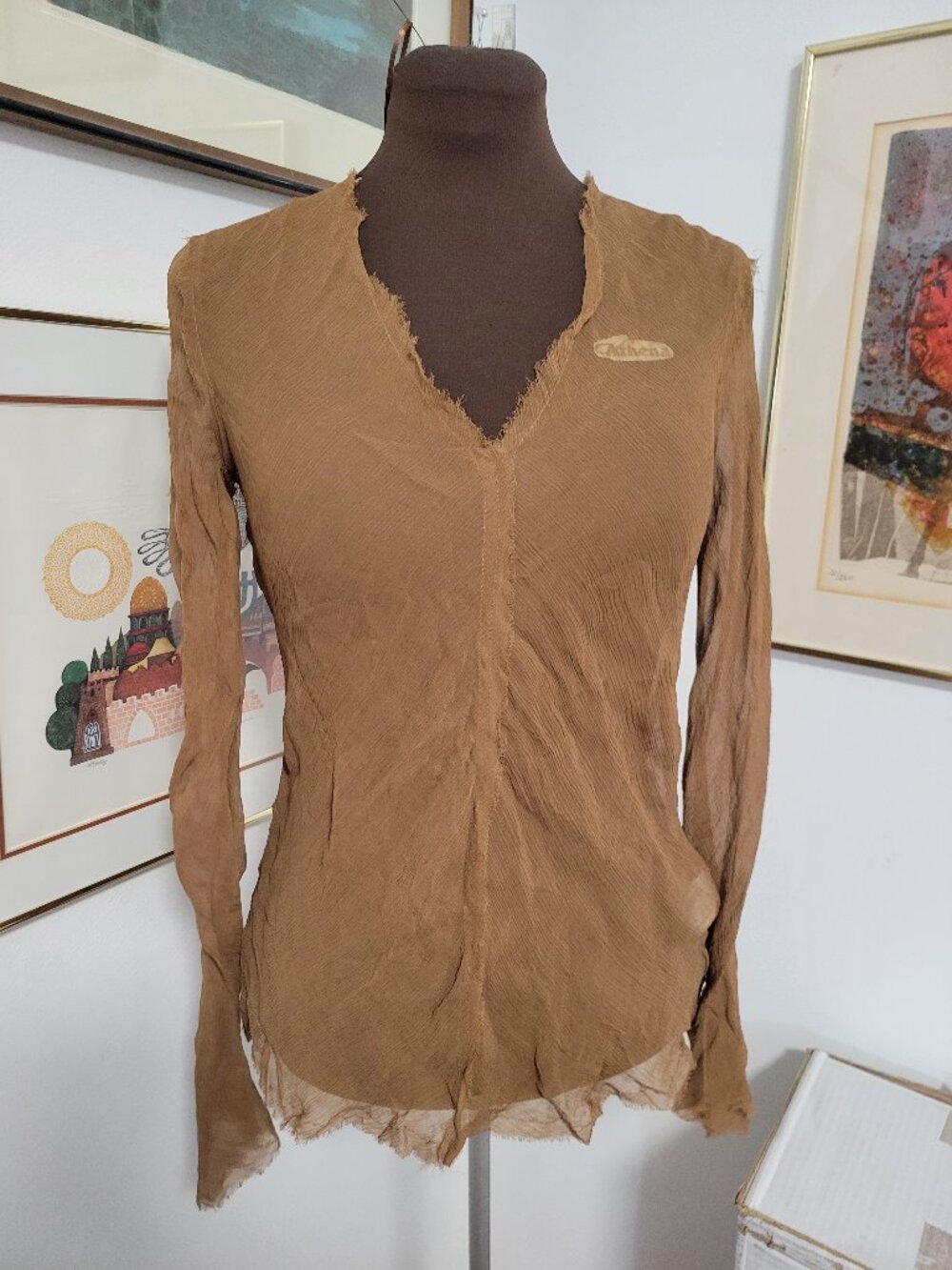 Zara Semi Transparent Brown Long Sleeve Top Size XS